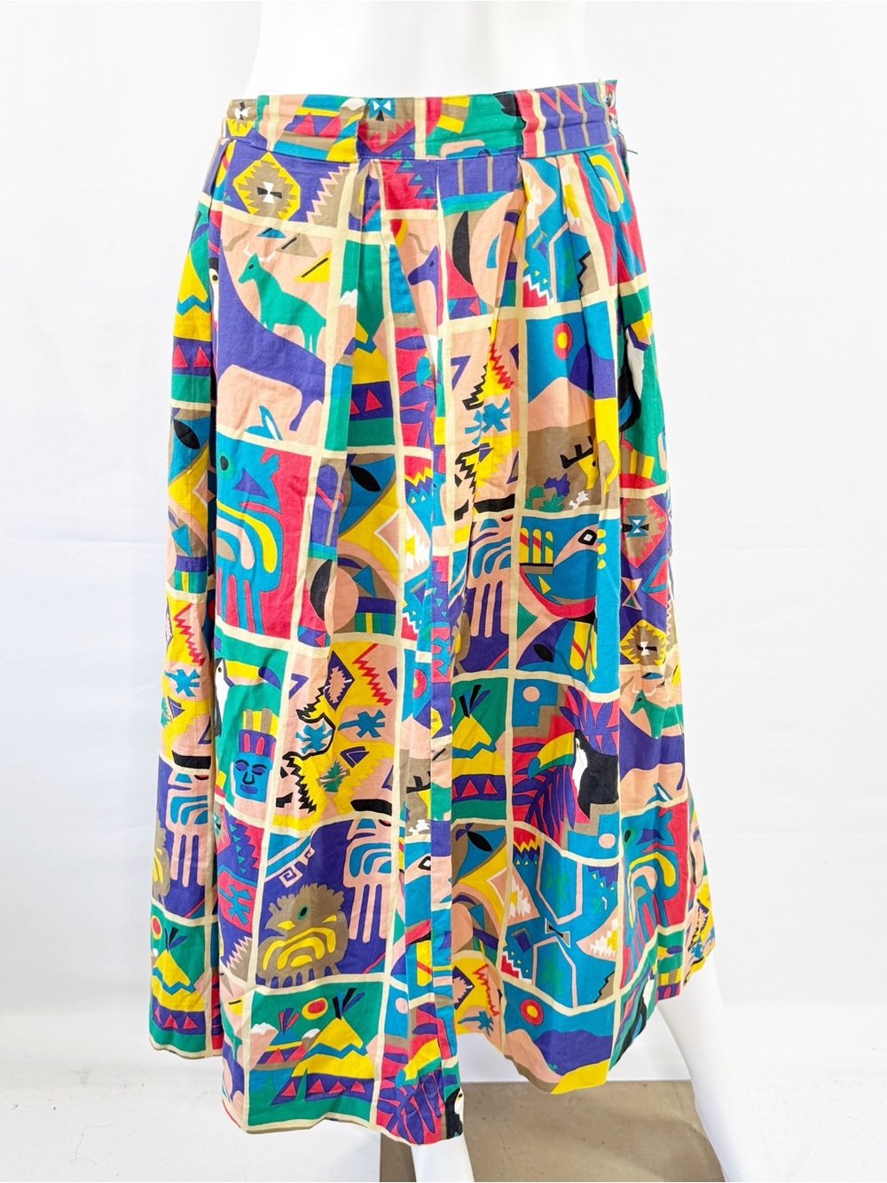 Vintage Toucan Country Maxi Skirt Size 12 Colorful Ethnic Aztec Print Pleated